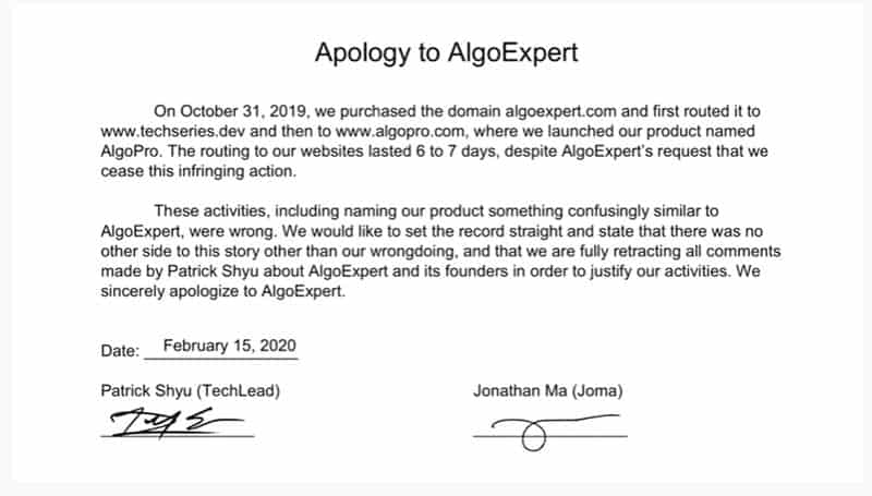 Tech Interview Pro apology